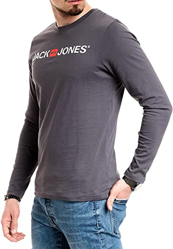 Jack and Jones Camiseta básica de manga larga de algodón para hombre Asphalt Corp L