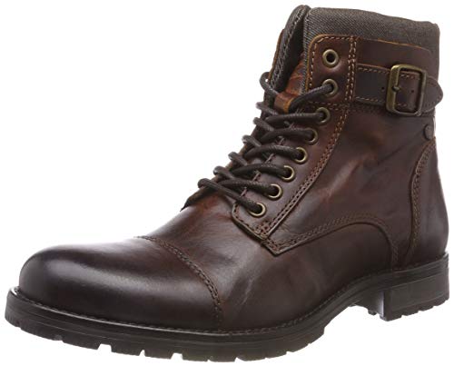 JACK & JONES JFWALBANY Leather STS, Biker Boots Hombre, Marrón(Brown Stone Brown Stone), 42 EU