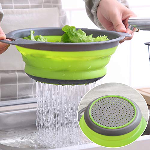 Jilin Cesta filtrante y colador Plegable de Tres Piezas, escurridor colador de Frutas y Verduras, lavavajillas con asa retráctil, Equipado con Toallas absorbentes