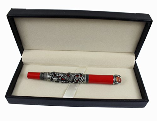 Jinhao de lujo chino antiguo ming dinastía estilo dragón emperador jugar rojo jade perla pluma con caja de regalo, rojo