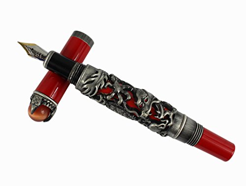 Jinhao de lujo chino antiguo ming dinastía estilo dragón emperador jugar rojo jade perla pluma con caja de regalo, rojo