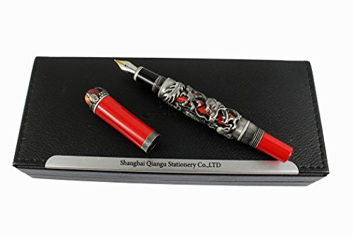 Jinhao de lujo chino antiguo ming dinastía estilo dragón emperador jugar rojo jade perla pluma con caja de regalo, rojo