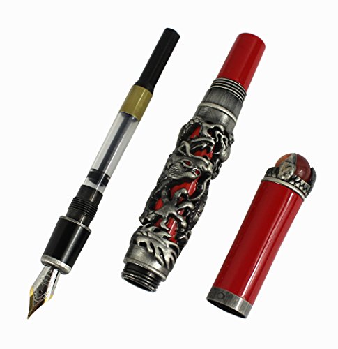 Jinhao de lujo chino antiguo ming dinastía estilo dragón emperador jugar rojo jade perla pluma con caja de regalo, rojo