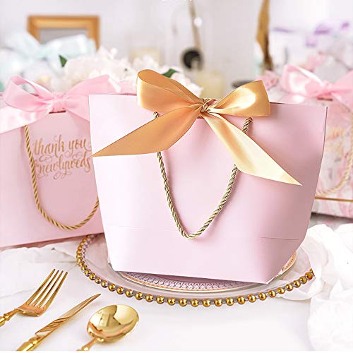 JJQHYC 10 piezas Bolsa de regalo de papel con Cinta dorada, simple y elegante para bodas de cumpleaños (2 tamaños)