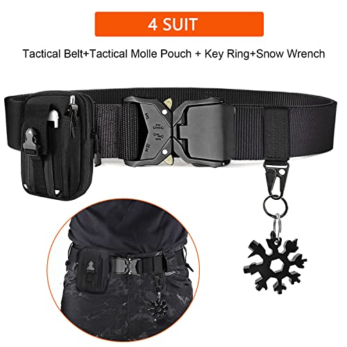 Jkevow Cinturon Tactico para hombres, Cinturón de alto rendimiento de 1.5 pulgadas Hebilla de Metal de Liberación Rápida, Regalo con Bolsa Táctica Molle, Multiherramienta y Gancho