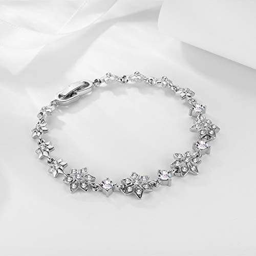 Joeyan Pulsera Copo de Nieve Plata Pulseras Flor Cristal Mujer