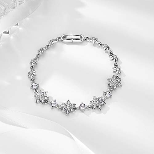 Joeyan Pulsera Copo de Nieve Plata Pulseras Flor Cristal Mujer