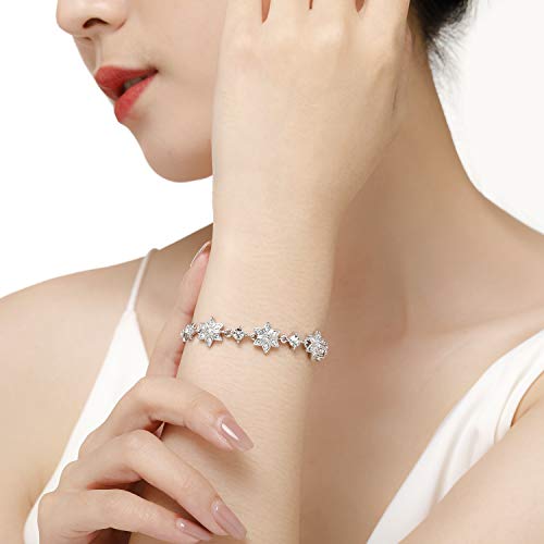 Joeyan Pulsera Copo de Nieve Plata Pulseras Flor Cristal Mujer