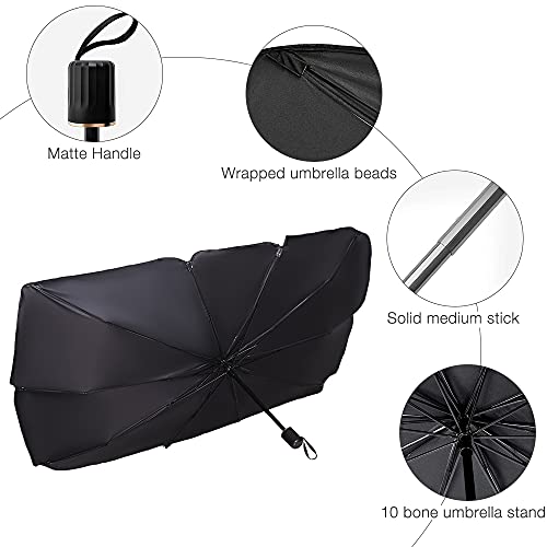 Jooheli Parasol Coche Delantero, Sombrilla Paraguas del Coche, Visera Sol Paraguas con Bolsa de Almacenamiento, Plegable Parasol Coche Delantero para SUV/Automóviles/Camionetas (65cm x 120cm)