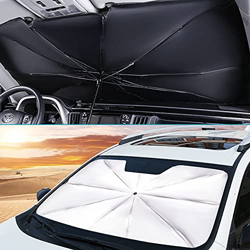 Jooheli Parasol Coche Delantero, Sombrilla Paraguas del Coche, Visera Sol Paraguas con Bolsa de Almacenamiento, Plegable Parasol Coche Delantero para SUV/Automóviles/Camionetas (65cm x 120cm)