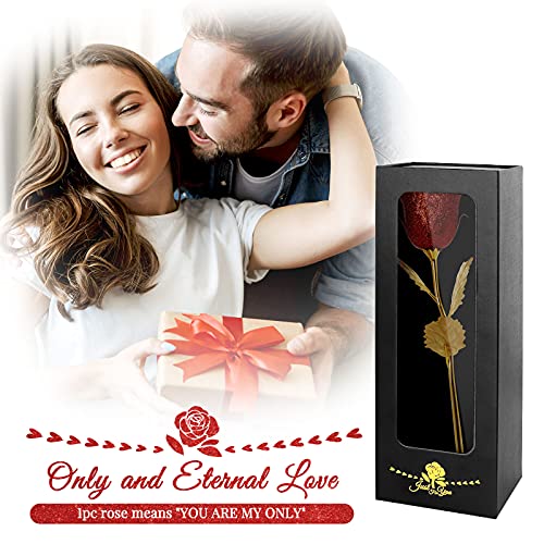 Joyhoop Rosa Eterna, Rosas Roja con Base y Tarjeta de Felicitación, Romantico Rosa Rojas Regalo para Ella, Regalos Mujer Regalo Mama San Valentín Día de la Madre Aniversario Bodas Cumpleaños.