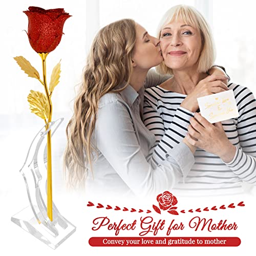 Joyhoop Rosa Eterna, Rosas Roja con Base y Tarjeta de Felicitación, Romantico Rosa Rojas Regalo para Ella, Regalos Mujer Regalo Mama San Valentín Día de la Madre Aniversario Bodas Cumpleaños.