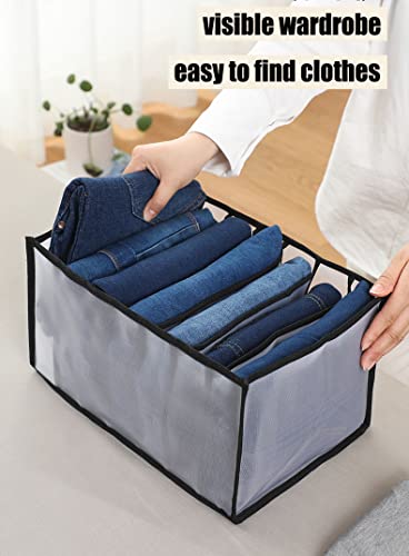 Juego de 2 organizadores de armario para vaqueros, pantalones, camisas, cajas de almacenamiento, cajoneras, 36 x 25 x 20 cm, 7 compartimentos de almacenamiento