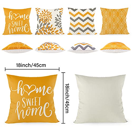 Juego de 4 fundas de cojín de 45 x 45 cm, con inscripción «Home Sweet Home», funda de cojín decorativa con cremallera oculta, cojín de sofá, cojín de sofá de Navidad (naranja y amarillo)