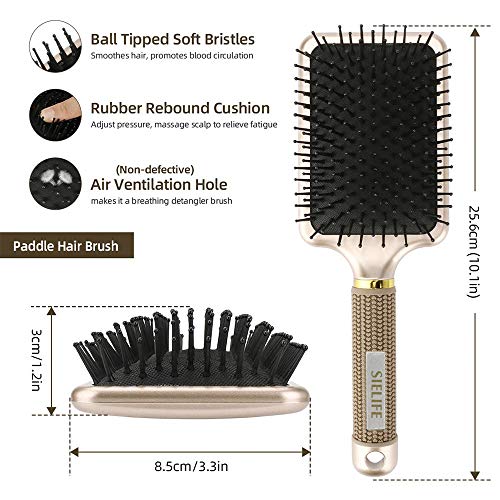 Juego de cepillos para el cabello, cepillo de paleta antiestático, cepillo redondo de cerdas de jabalí, cepillo para el cabello ventilado para secar, fino y rizado en hombres y mujeres