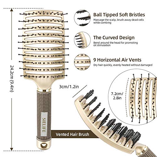 Juego de cepillos para el cabello, cepillo de paleta antiestático, cepillo redondo de cerdas de jabalí, cepillo para el cabello ventilado para secar, fino y rizado en hombres y mujeres