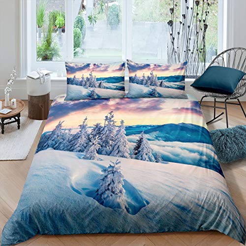 Juego de ropa de cama para niños y niñas, diseño de bosque de taiga de pino, con 1 funda de almohada, tamaño individual, decoración de dormitorio