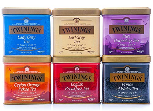 Juego de té negro Twinings of London, Lady Grey, Earl Grey, Darjeeling, Cylon Orange, English Breakfast, Prince of Wales, 6x100g