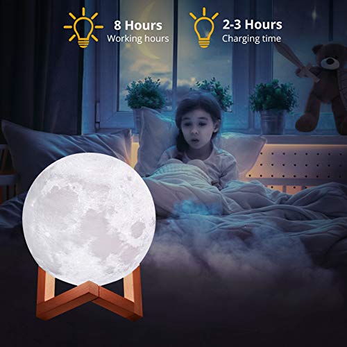 Justech Lámpara de Luna en 3D 15cm Control Remoto y Control Táctil 16 Colores 4 Modos RGB Luz Nocturna Luna LED con Soporte de Madera Carga USB para la Decoración del Dormitorio Regalo para Navidad