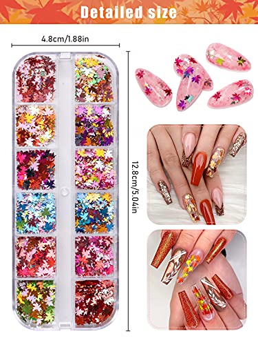 Kalolary 4 cajas Hojas De Arce Lentejuelas Holograficas Glitter Uñas Decoración Confeti Uñas Flakes Uñas Brillos de Uñas con Purpurinas Nail Sequins Hoja de otoño Calcomanía DIY Manicura Maquillaje-A