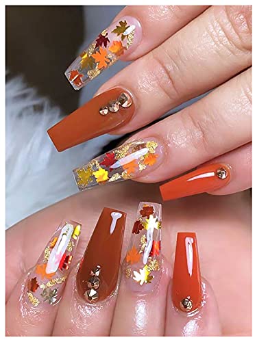 Kalolary 4 cajas Hojas De Arce Lentejuelas Holograficas Glitter Uñas Decoración Confeti Uñas Flakes Uñas Brillos de Uñas con Purpurinas Nail Sequins Hoja de otoño Calcomanía DIY Manicura Maquillaje-A