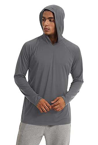 KEFITEVD Tops Casuales de Manga Larga con Protección UV para Hombres con Capucha Verano UPF 50+ Sun Protect Safari Camisetas Gris Oscuro