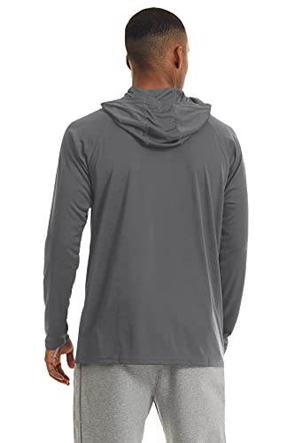 KEFITEVD Tops Casuales de Manga Larga con Protección UV para Hombres con Capucha Verano UPF 50+ Sun Protect Safari Camisetas Gris Oscuro