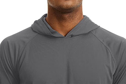 KEFITEVD Tops Casuales de Manga Larga con Protección UV para Hombres con Capucha Verano UPF 50+ Sun Protect Safari Camisetas Gris Oscuro