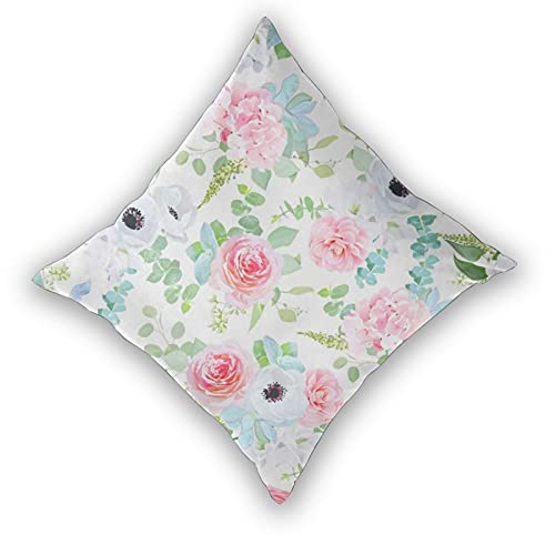 KENADVI Fundas de cojín Delicado Rosa Camelia Anemone Hortensia Azul Suculentas Peonía Blanca Fresia Silverberry Mint Funda de Almohada Cuadrada para sofá de casa 20x20 Juego de 2