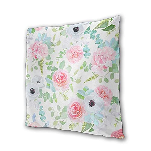 KENADVI Fundas de cojín Delicado Rosa Camelia Anemone Hortensia Azul Suculentas Peonía Blanca Fresia Silverberry Mint Funda de Almohada Cuadrada para sofá de casa 20x20 Juego de 2