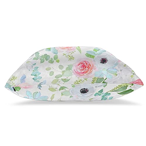 KENADVI Fundas de cojín Delicado Rosa Camelia Anemone Hortensia Azul Suculentas Peonía Blanca Fresia Silverberry Mint Funda de Almohada Cuadrada para sofá de casa 20x20 Juego de 2