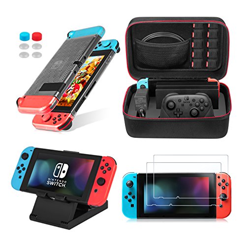 Keten Kit de Accesorios de Nintendo Switch 13 en 1, Incluye Funda de Viaje para Nintendo Switch/Funda de Interruptor Transparente, Soporte Ajustable, Protector de Pantalla HD (2 Unidades) (11351715)