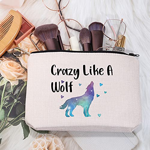 KEYCHIN Lobo Lover Regalo Aullando Lobo Regalo Lobo Chica Bolsa De Maquillaje Loco Como Un Lobo Bolsa De Cosméticos Con Cremallera, Crazy Like a Wolf-bag,