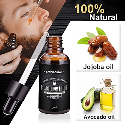 Kit de crecimiento de barba, Regalo del día del Padre, Lionmane kit de crecimiento de barba para hombres, Rodillo Derma, Aceite Barba, Bálsamo, Cepillo, Peine, Kit Crecimiento Barba