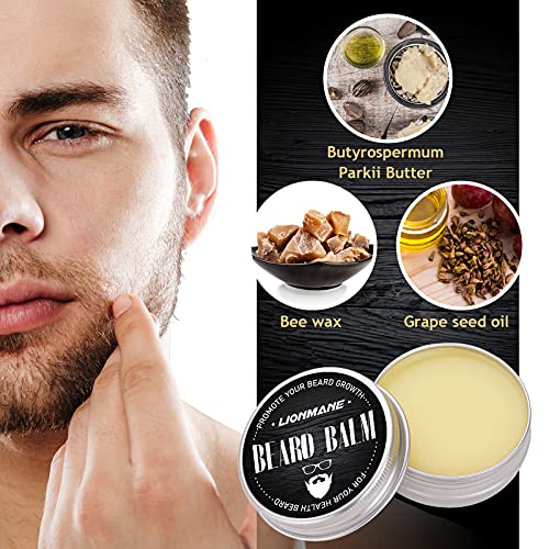 Kit de crecimiento de barba, Regalo del día del Padre, Lionmane kit de crecimiento de barba para hombres, Rodillo Derma, Aceite Barba, Bálsamo, Cepillo, Peine, Kit Crecimiento Barba