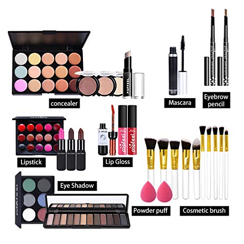 Kit de Maquillaje Profesional Completo, MKNZOME 29 piezas Set de Maquillaje Mujer con Estuches de Maquillaje Portátil Paletas de Sombras de Ojos Fundación barra de labios para Mujeres Niñas