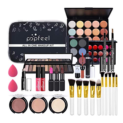 Kit de Maquillaje Profesional Completo, MKNZOME 29 piezas Set de Maquillaje Mujer con Estuches de Maquillaje Portátil Paletas de Sombras de Ojos Fundación barra de labios para Mujeres Niñas