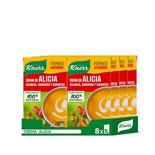 Knorr - Crema Alicia Calabaza, Zanahoria y Guisantes sin Conservantes ni Colorantes Artificiales, Pack of 8 x 1L