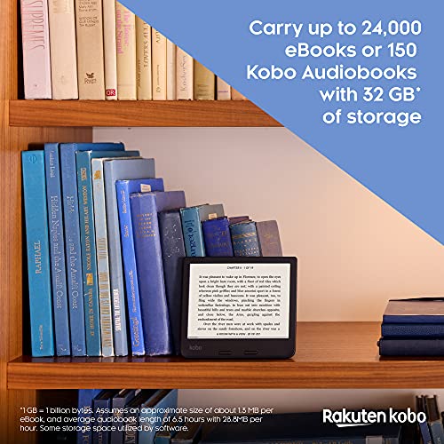 Kobo Libra 2 | eReader | Pantalla 7" táctil Carta EInk antirreflejos | Temperatura del color y brillo ajustables | Reducción luz azul | eBooks y AudioBooks | Memoría 32 GB | Resistente al agua | Negro