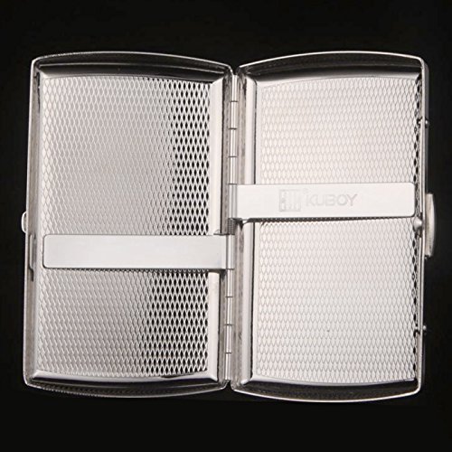 Kuboy -Caja de Tabaco Pitillera por 12 Cigarros Funda de Cigarrillos - Plateado - 5.4x8.9x1.9cm