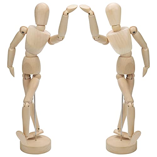 Kurtzy Muñeco Madera Articulado 30,5 cm Cuerpo Humano Hombre y Mujer Maniquí Dibujo con Base (Pack de 2) Articulaciones Flexibles de Madera - Muñeco Articulado Bocetos y Pintar – Decor del Hogar