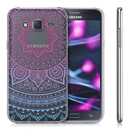 kwmobile Carcasa Compatible con Samsung Galaxy J5 (2015) - Funda Silicona TPU Sol hindú Azul/Rosa Fucsia/Transparente