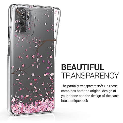 kwmobile Carcasa Compatible con Xiaomi Redmi Note 10 / Note 10S - Funda Silicona TPU Flores Cerezo cayendo Rosa Claro/marrón Oscuro/Transparente