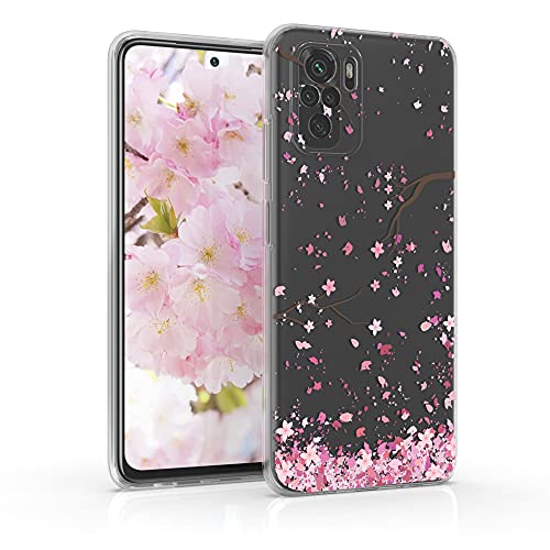 kwmobile Carcasa Compatible con Xiaomi Redmi Note 10 / Note 10S - Funda Silicona TPU Flores Cerezo cayendo Rosa Claro/marrón Oscuro/Transparente