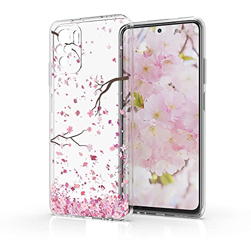 kwmobile Carcasa Compatible con Xiaomi Redmi Note 10 / Note 10S - Funda Silicona TPU Flores Cerezo cayendo Rosa Claro/marrón Oscuro/Transparente