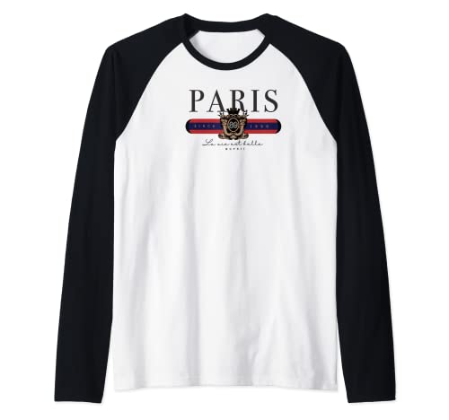 la vie est belle Paris T-shirt Camiseta Manga Raglan