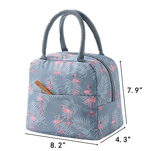 LABOTA 2PCS Bolsa Térmica Almuerzo Impermeable Fiambrera Isotermica,Lunch Bag con bolsillo trasero,Para hombres, mujeres y niños (Flamingo & Pink Stripe)