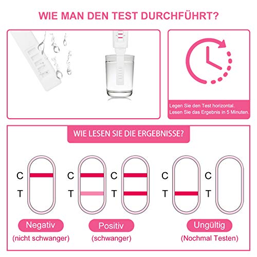 LAOYE 5PCS Test Embarazo Deteccion Temprana de Alta Sensibilidad, Test de Embarazo Ultrasensibles (HCG) Tests de Ovulación, Tiras Pruebas de Embarazo Resultado Preciso 2 Ventanas Grande