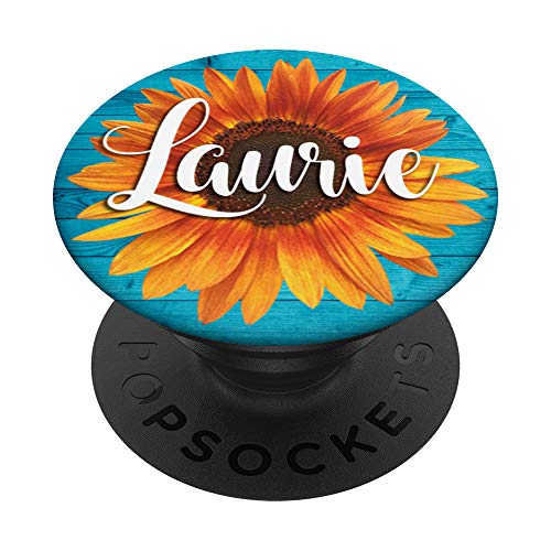 Laurie Nombre Sunflower-Aqua - Regalo estético para mujeres y niñas PopSockets PopGrip Intercambiable