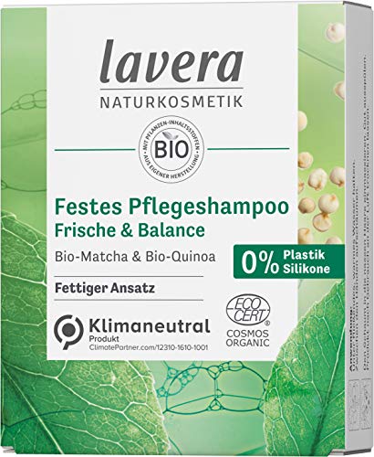 lavera, Champú de cuidado fijo, frescura equilibrada, sin siliconas, cosmética natural certificada, limpia rápidamente el cabello engrasado, proporciona 50 g, color blanco, limón/limón, 1 unidad.